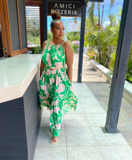 Flowered Green Maxi Dress