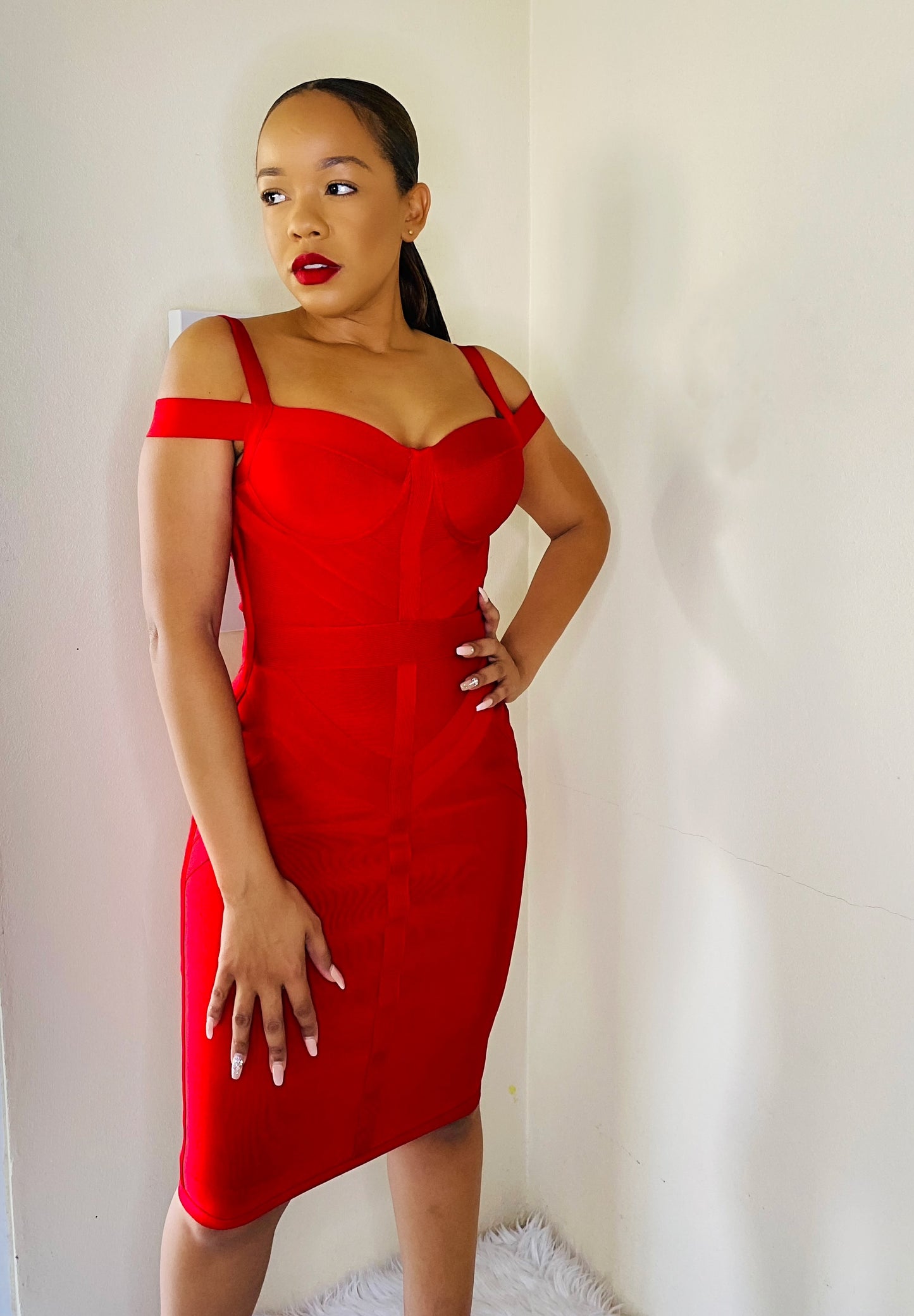 Red Cold Shoulder Bandage Dress