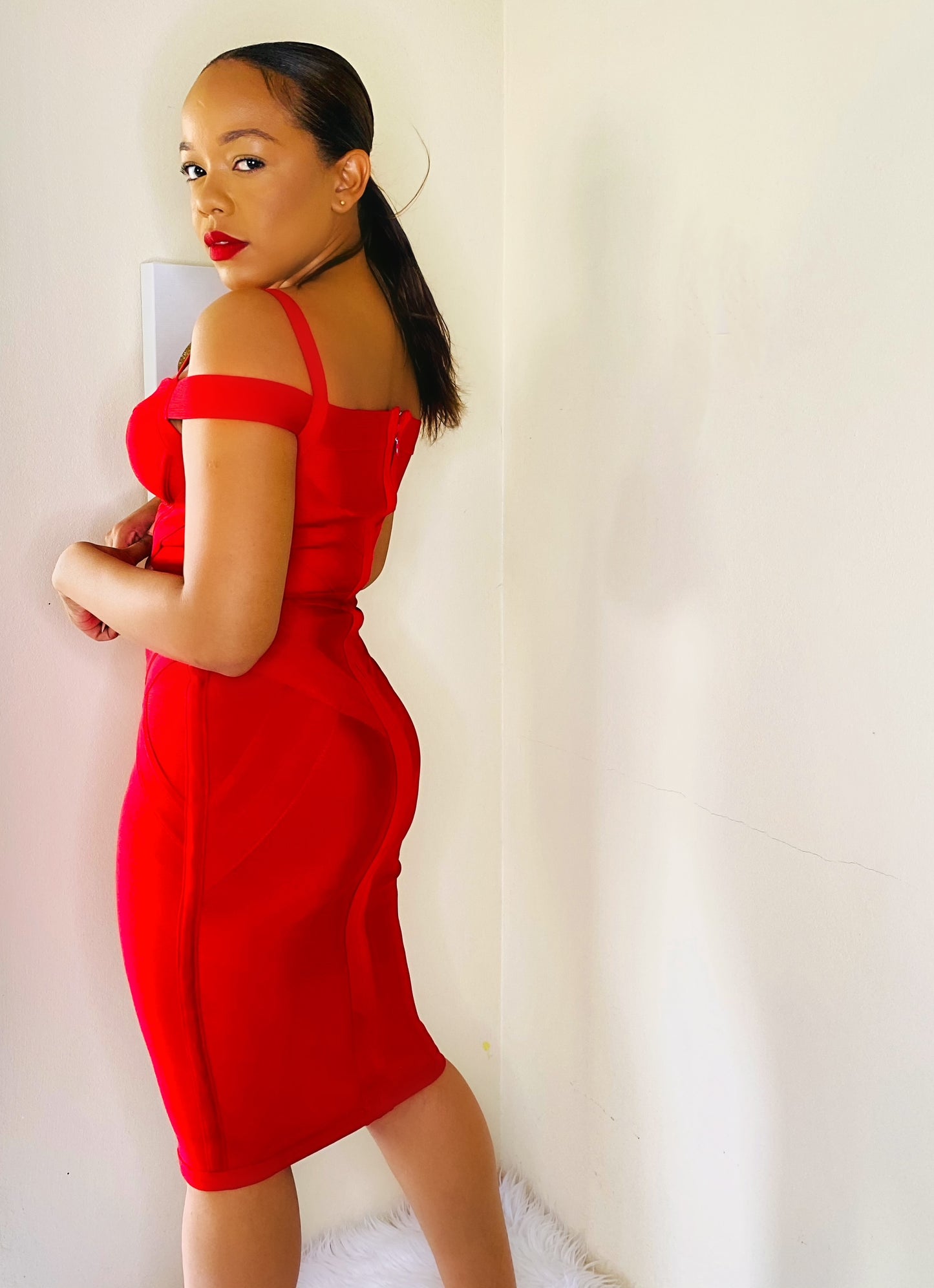 Red Cold Shoulder Bandage Dress